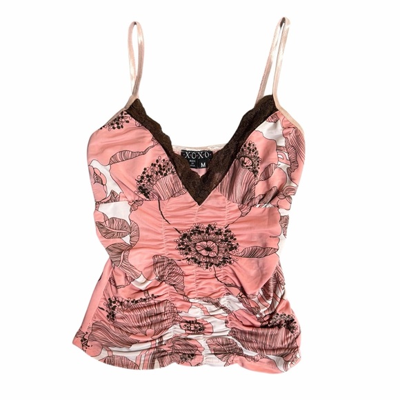 XOXO Y2K Floral Lace Ruched Cami Size XS (Tagged Medium) - Picture 2 of 6